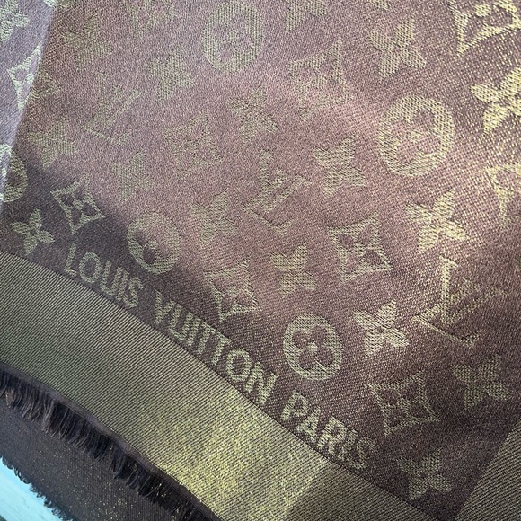 LOUIS VUITTON monogram brown with gold extra large scarf shawl - Picture 4 of 5